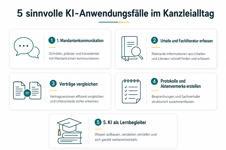 Infografik zu KI-Anwendungsfällen in der Kanzlei